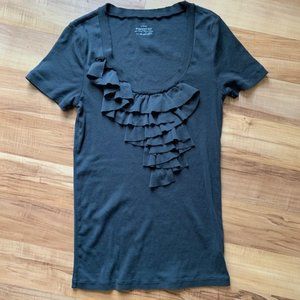 J. Crew perfect fit ruffle front dark grey t-shirt